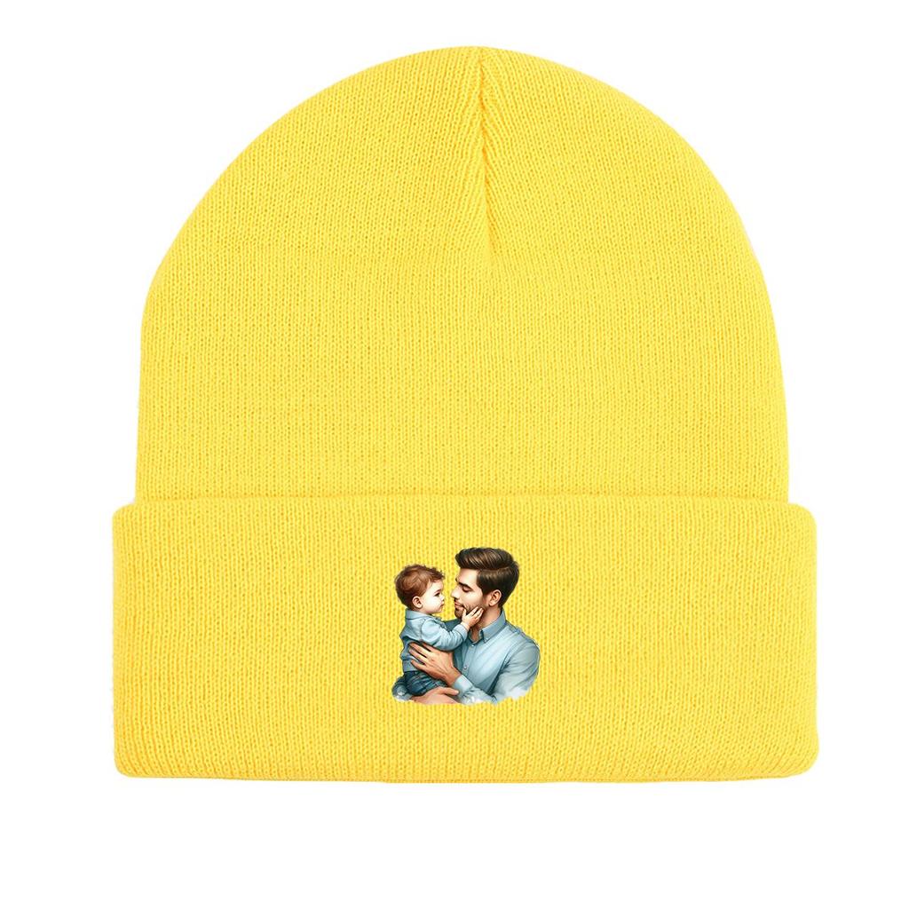 Father Family Print Knitted Hat Beanie, Skull Cap Thermal Cozy Sporting Bonnet Knit Cap Beanie