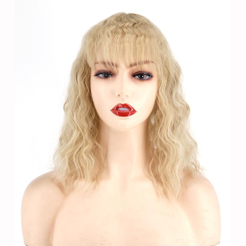 MERISIHAIR Женские короткие наращивание волос кукурузной волны с челкой, вьющийся парик из высокотемпературного волокна, подходит для косплея, вечеринки, повседневного использования