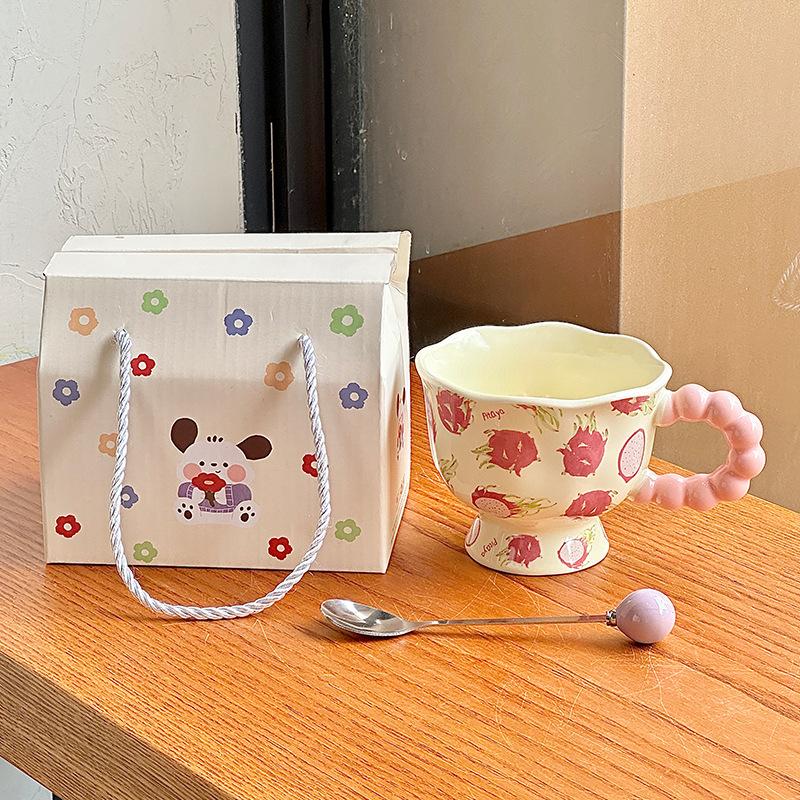 Ins Wind Cute Fruit Ceramic Mug Girls High Value Ceramic Water Cup Children's Breakfast Cup Birthday Gift