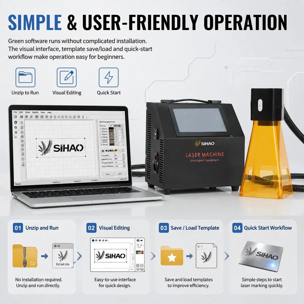 SIHAO Protable Fiber Handheld Laser Marking Machine 20W Laser head Engraving Machine for Stainless Steel Leather Laser Engraving