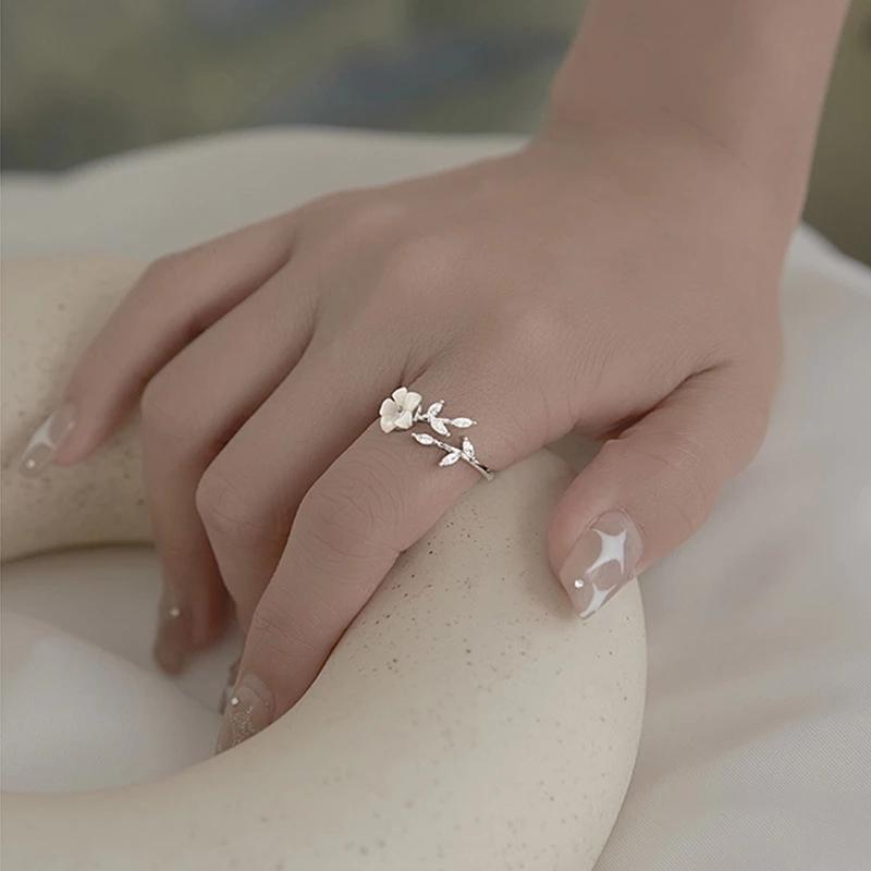 foxanry Серебряные кольца для женщин, модные элегантные очаровательные милые простые ракушки с цветами и листьями, вечерние украшения, подарки для влюбленных