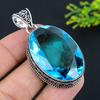 Blue Topaz Gemstone Handmade 925 Sterling Silver Jewelry Pendant 2.25" R2m15