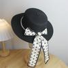 Straw Hat Summer Sun Hat Elegant Polka Dot Streamer Pearl Flat Top Hat Travel Small Fresh Sun Hat