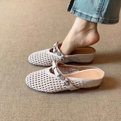 Кожаная версия! Баотоу крутые тапочки женские летние универсальные ленивые на одной педали для работы одинарные туфли увеличивают высоту наполовину