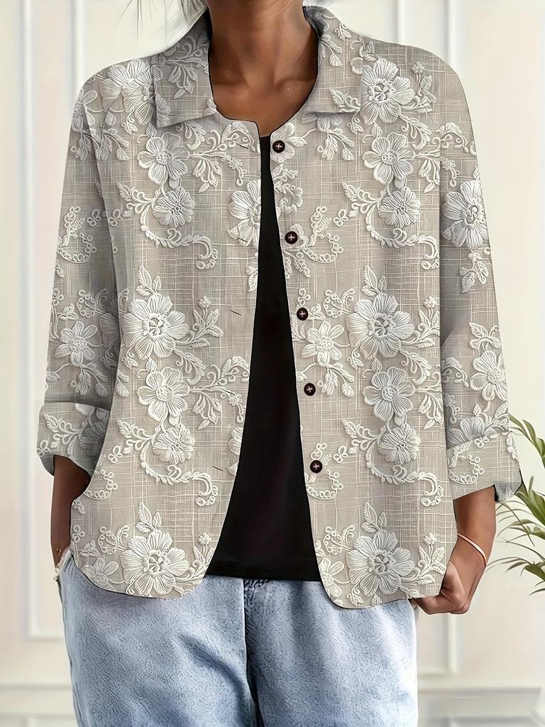 Женская рубашка с длинным рукавом, ретро-принт, 2025 г. - Европейский и американский стиль