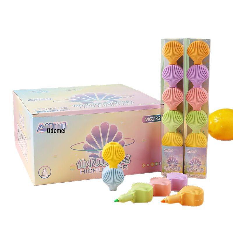 Fairy Shell Mini Highlighter Pens: 5 Colors, Bear Cartoon Design for Students