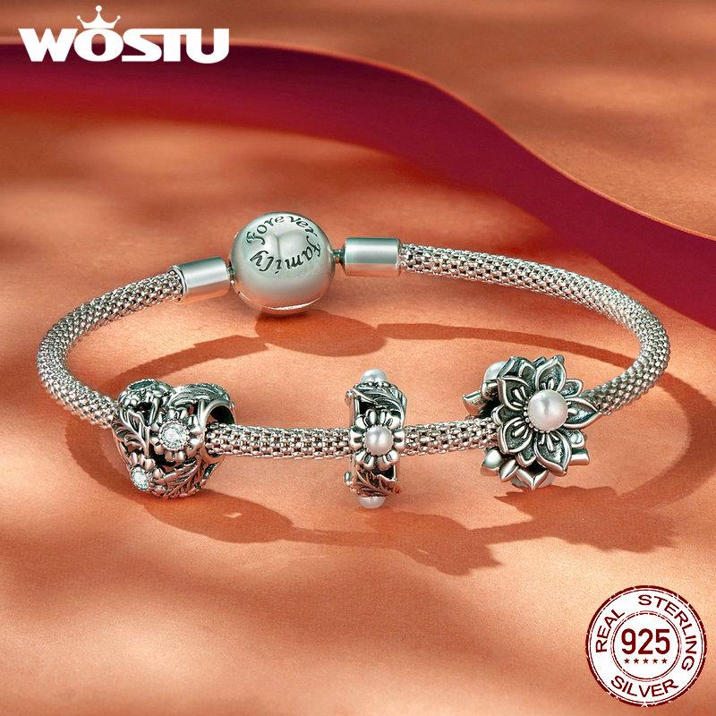 WOSTU 925 Sterling Silver Romance Retro Vine Charms for Women Girls Bracelet & Bangle DIY Jewelry