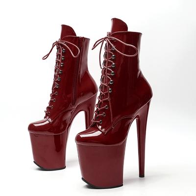 Женские низкие сапоги из лакированной кожи 20 см, пикантные ботинки на высоком каблуке-шпильке с круглым носком, обувь для танцев на пилоне, большие размеры