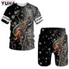 YUHA Fishing Custom 3D Printed Mens Unisex Cool Summer T Shirts Short Sleeve Casual T Shirts Hot Two Suit