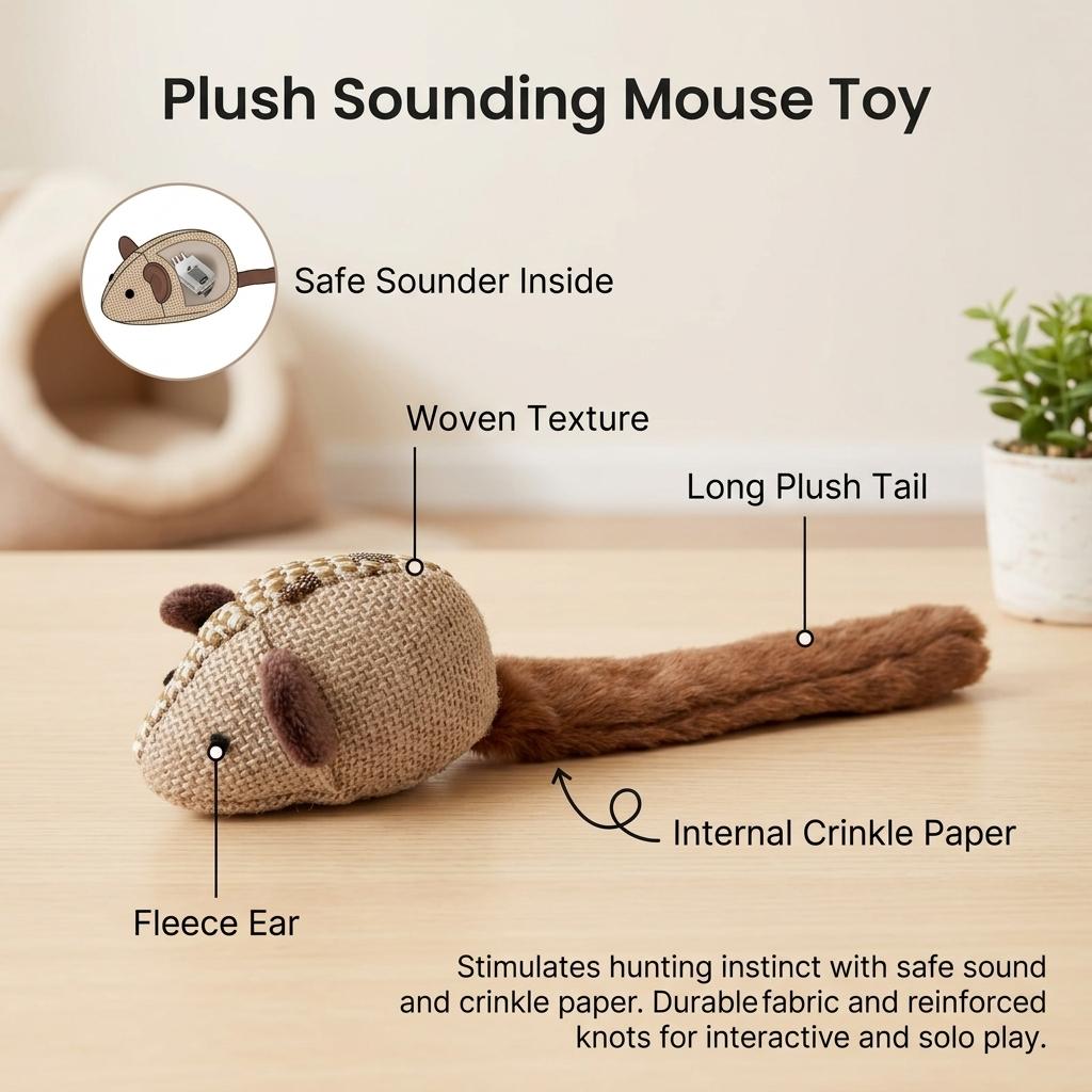 Cat Plush Sounding Mouse Toy for Indoor Outdoor Interactive Play