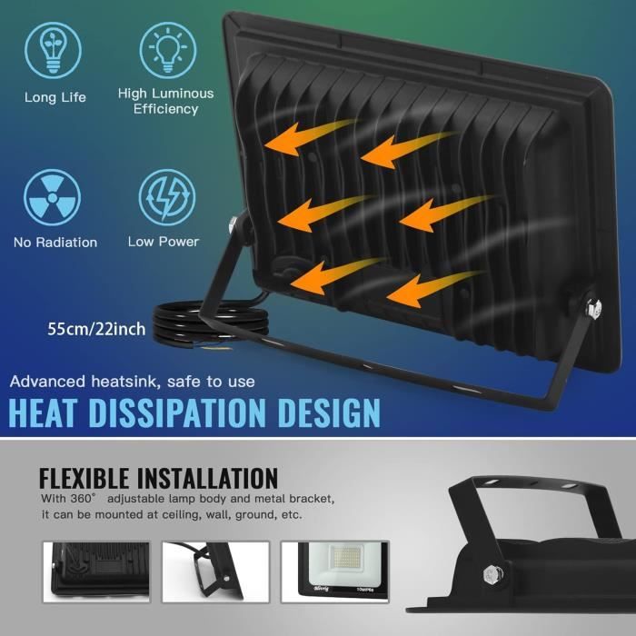 Projecteur LED - BLIVRIG - 50W - Blanc Froid 6500K - IP66 Étanche - 5000LM