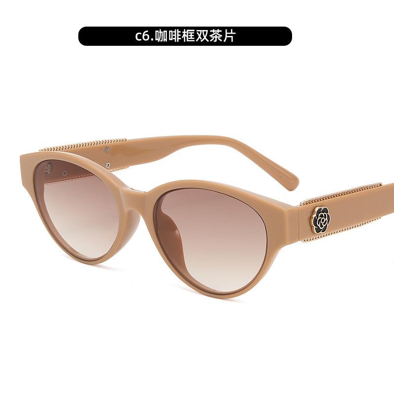 Премиальные овальные солнцезащитные очки женские винтажные солнцезащитные очки «кошачий глаз» с камелиями малый аромат солнцезащитные очки