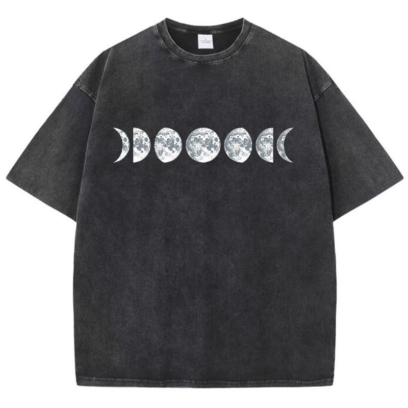 Футболка с художественным дизайном в виде лунного узора, мужская, универсальная, молодежная, эстетичная, с выражением индивидуальности, шикарная, с коротким рукавом