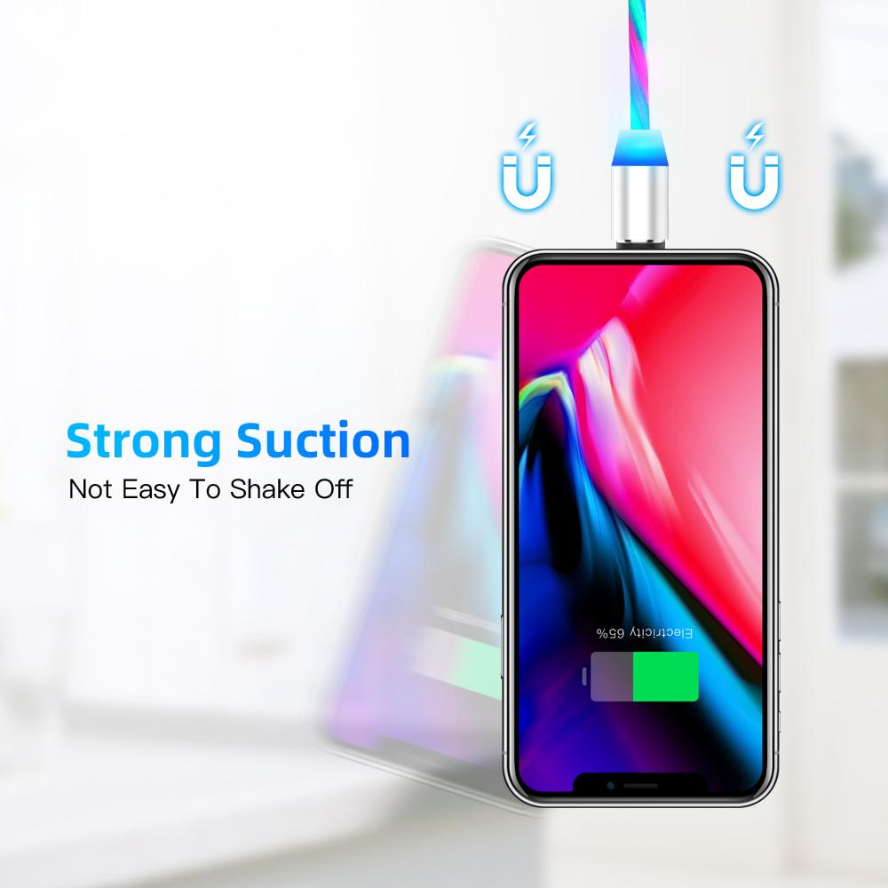 Магнитный светодиодный световой кабель Быстрая зарядка Магнит Micro USB Тип C Кабель светодиодный провод Шнур Type-C зарядное устройство