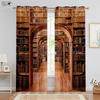 Ретро книжный шкаф 3D-печать Шторы Спальня Гостиная Кухонная зона Кабинет Карман для шторной палки Машинная стирка Комплект из 2 штук