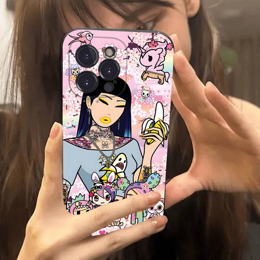 Чехол для телефона с персонажем Tokidoki для iPhone 17 16 15 14 13 12 11 Pro Max Plus Черный корпус