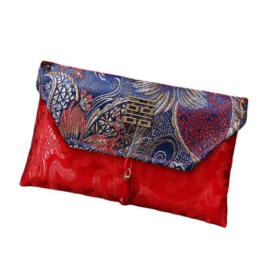 Chinese Red Envelope Embroidered Satin Cash Envelope Lucky Money Envelope Pocket for Wedding Spring Festival Banknotes Gift