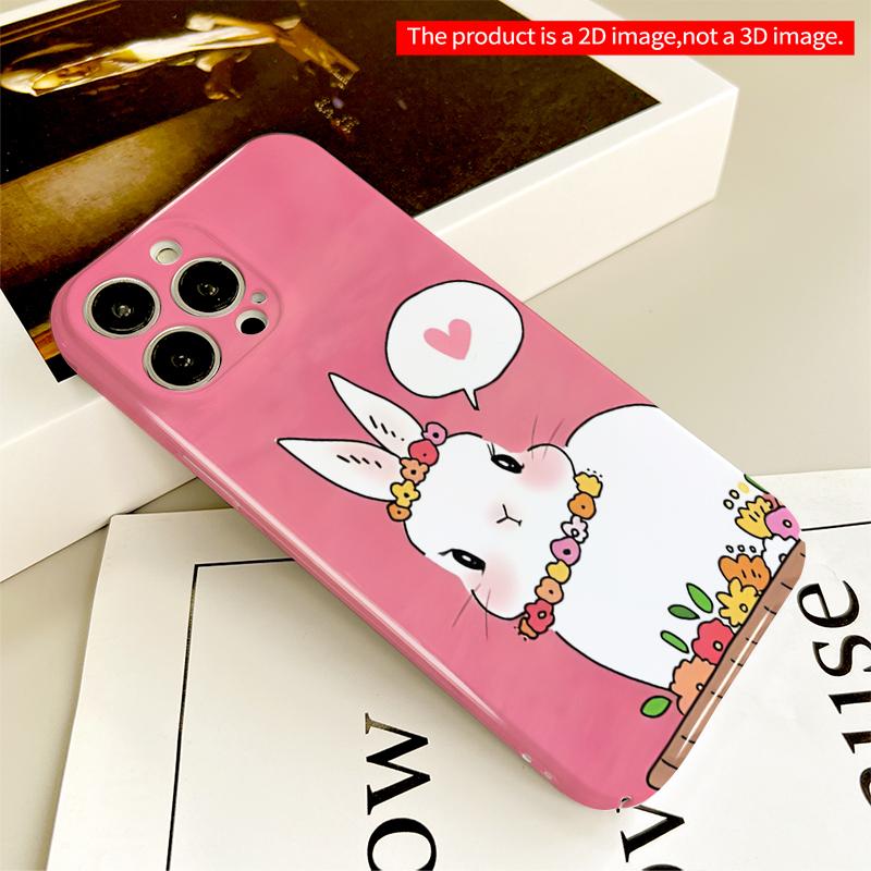 2DFlat Floral Bunny Heart Speech Bubble Phone Case All inclusive film hard iPhone case, compatible with iPhone 18 Pro Max 17 16 15 14 13 12 11