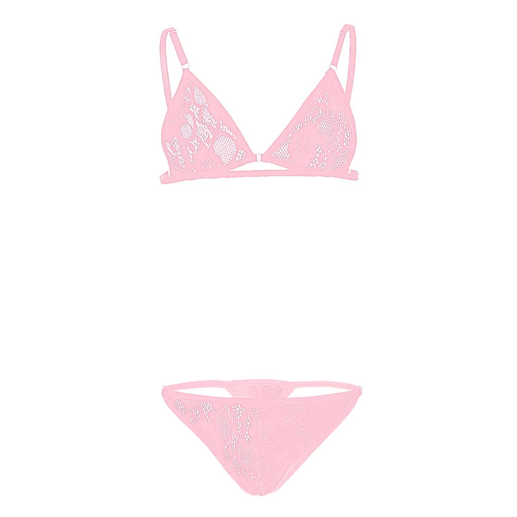 Plus Size Men's 2 Pieces Bikini Suit Gay Cross-Dressing Thongs Bra Lace Sexy See-Through Underwear Suit