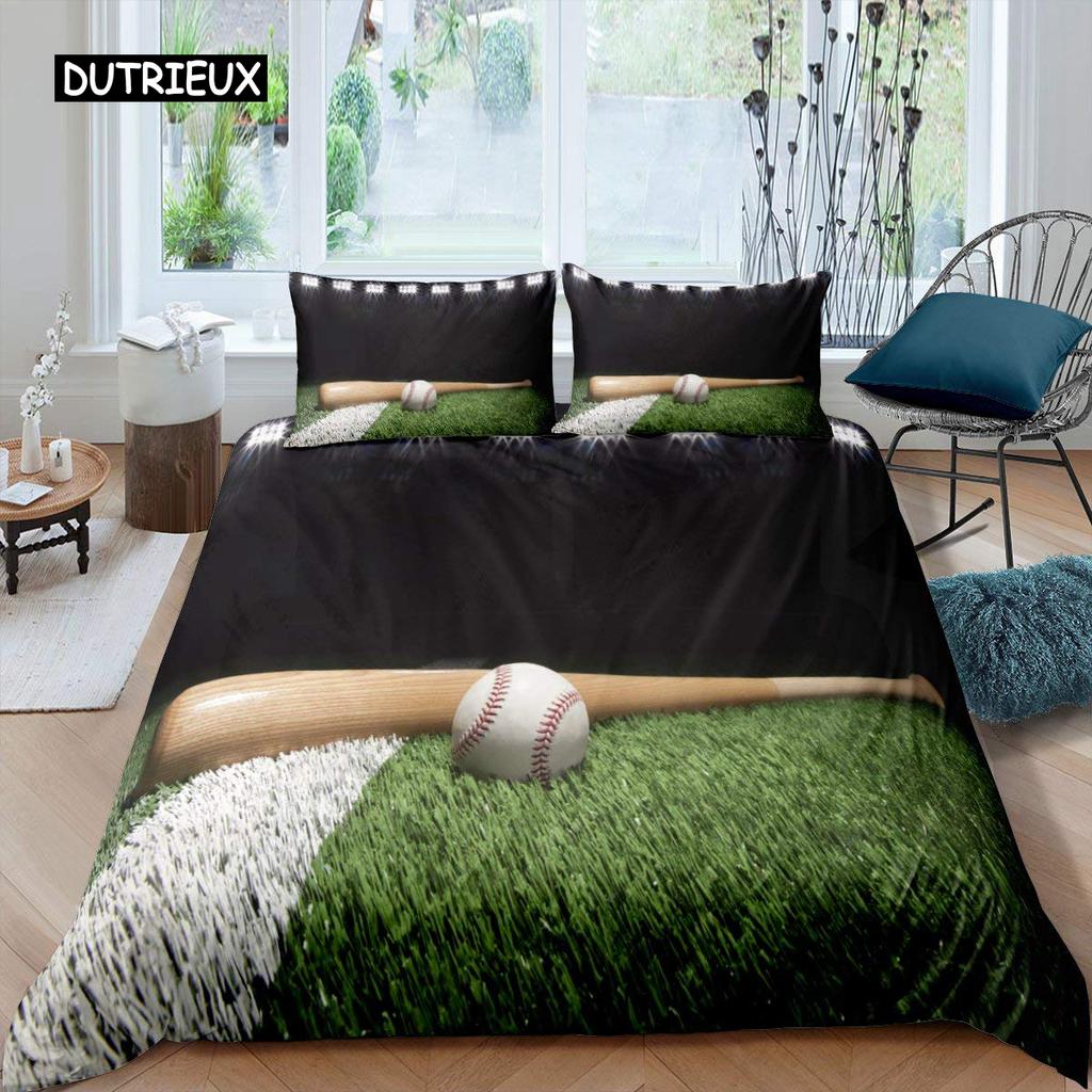 Пододеяльник с бейсбольным принтом из полиэстера с рисунком мяча и спортивной тематикой, комплект постельного белья для подростков, любителей бейсбола, пододеяльник Queen King