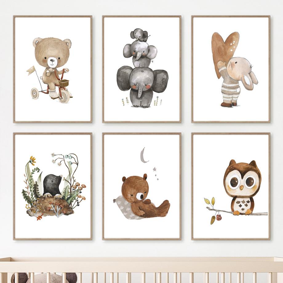 Бохо Лев Кролик Медведь Слон Сова цветок настенная живопись холст картины постеры и принты мультяшные картинки для декора детской комнаты