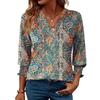 Women's Casual Floral Print Short Sleeve T-Shirt V-Neck Polyester Fiber Summer Fashion Top Seven-Eighth Length Shirt