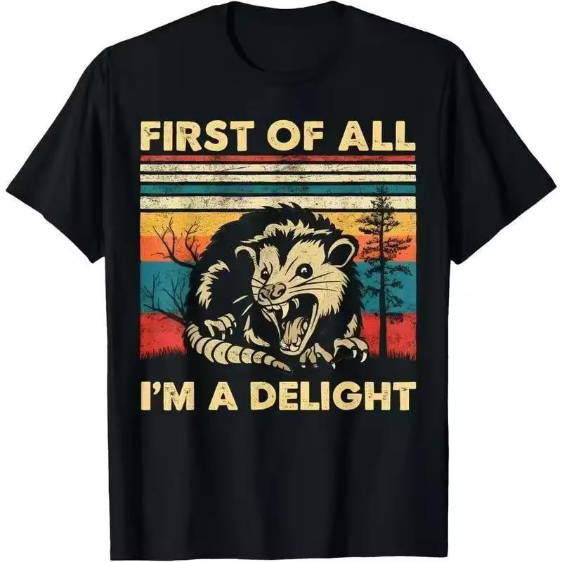 100% Cotton First Of All I'm A Delight Sarcastic Angry Opossum Possum T-Shirt, Small, Black