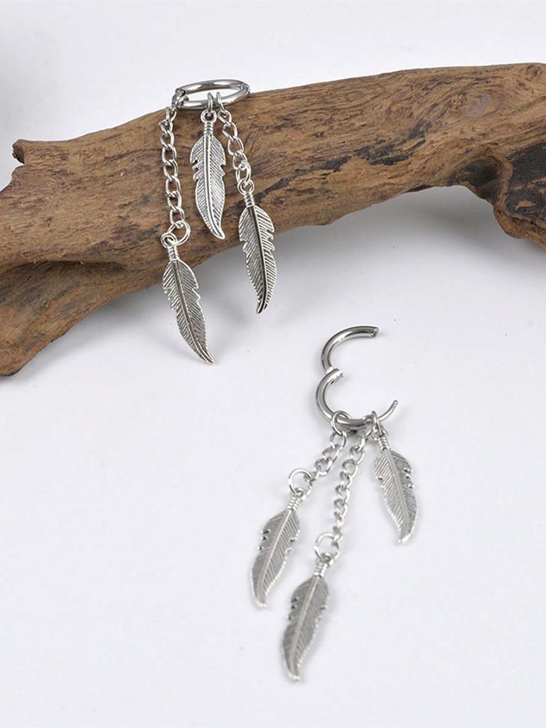 Elegant Feather Drop Earrings Hypoallergenic Stainless Steel Boho Jewelry Leaf Chain Long Tassel Hoop Earring Punk Gothic Ear Perfect