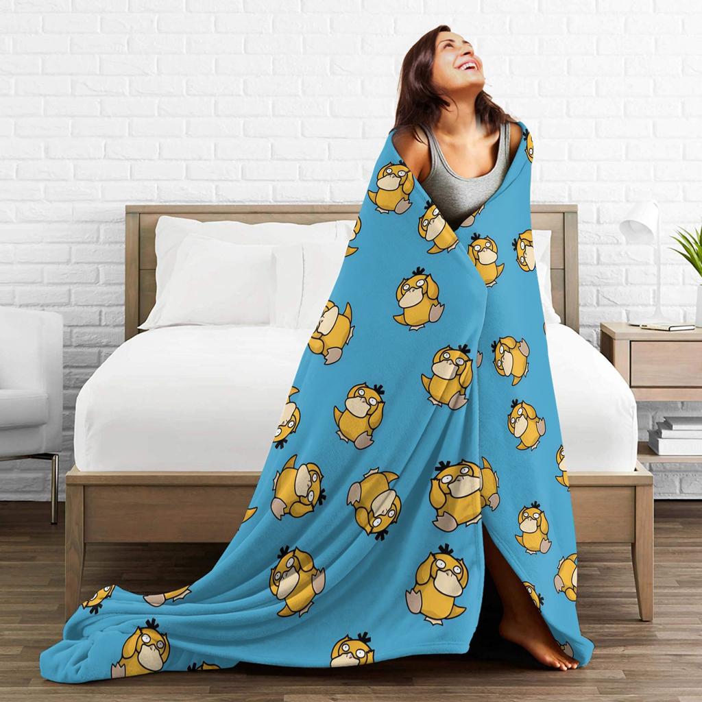 Psyduck Manga Flannel Blanket Soft Warm Throw Blanket for Couch Bed Travel Office Novelty Bedspread Sofa Bed Cover