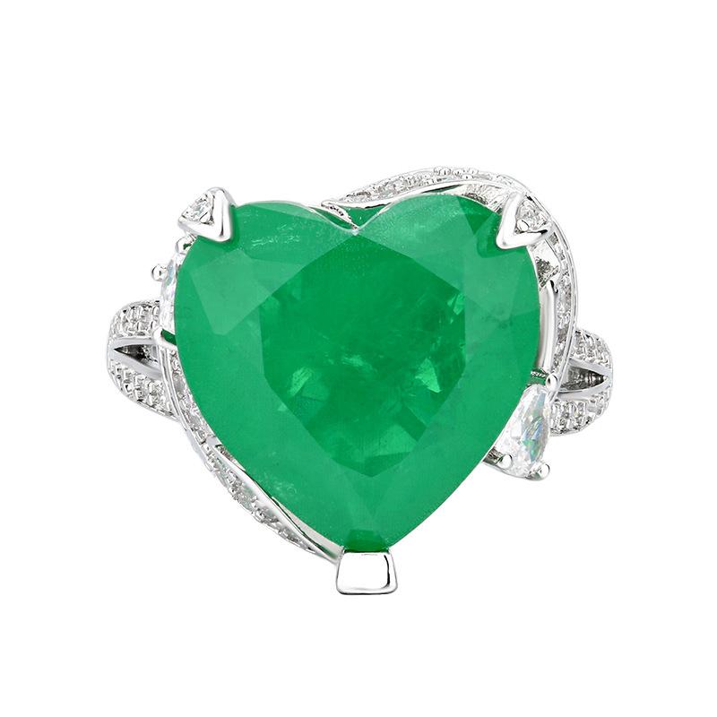 New Jewelry Set Heart-shaped Ring Necklace Grandmother Green Vintage Niche High-end Adjustable Women