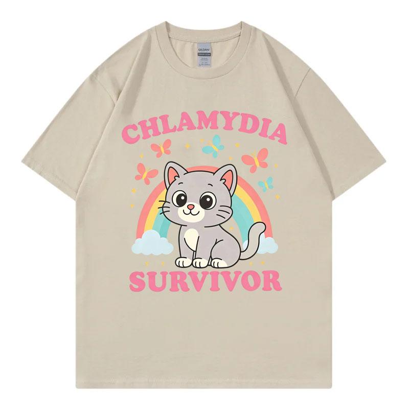 Chlamydia Survivor Funny Cat Meme Graphic T Shirts Unisex Unisex Clothing Kawai Fashion Tshirt Harajuku Y2k Short Sleeve Tshirts