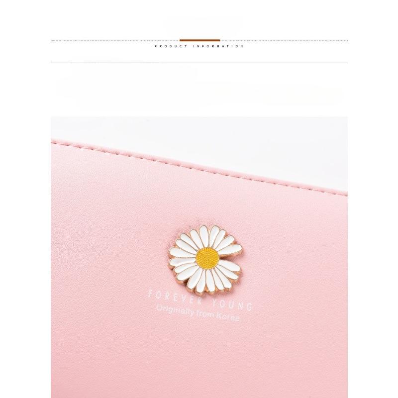 Wallet Korean version for women, long and large capacity handbag, small daisy double-layer zipper simple phone bag
