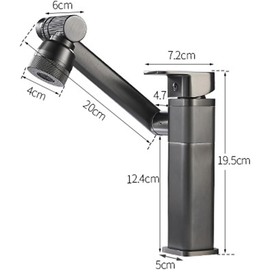 Bathroom Basin Mixer Tap Grey Single Handle 360° Rotation Brass Rotating Bathroom Sink Taps Bathroom Faucet, Low (Grey Low)