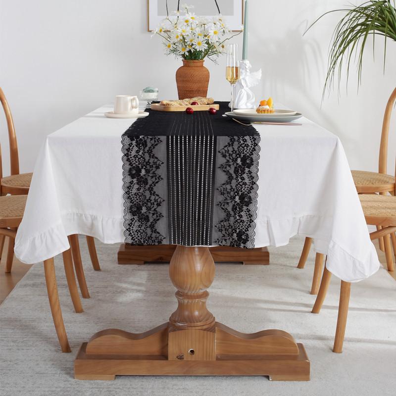 Modern Simple Solid Color Cotton Washed Cotton Contrasting Color Ruffle Edge Lace Table Flag Coffee Table Tablecloth Dining Table Cloth