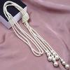 Artificial Pearl Beaded Double Layer Knotted Necklace Long Section Sweater Chain