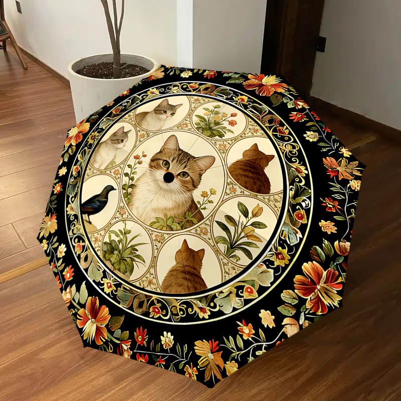 1PC cats_flowers Umbrella-8-Rib Reinforced, Automatic Open, Lightweight & Durable, Cute Fashion Accessory for Outdoor, Beach or Casual Use, Beach Umbr