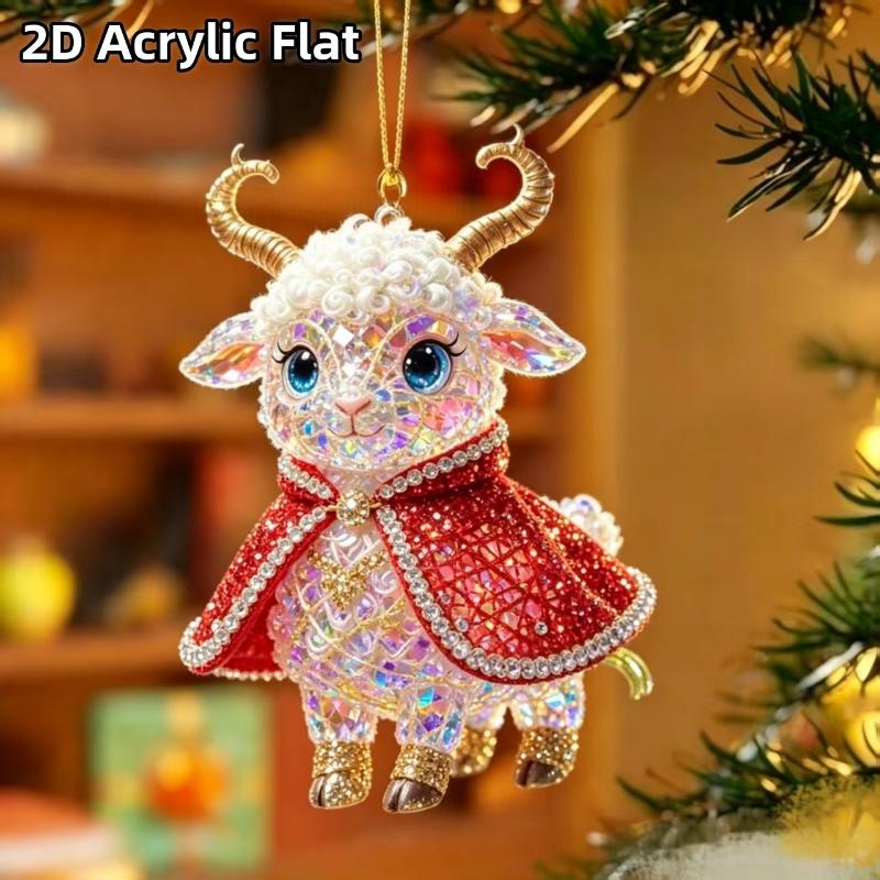 2D Flat Shining Goat Acrylic Hanging Ornament Cute Christmas Tree Pendant for Kids Room Xmas Decor