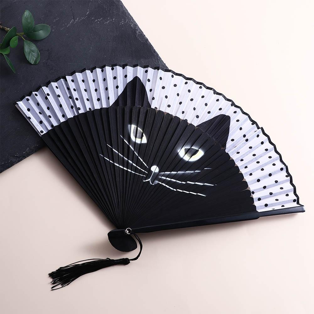 Quality Cartoon Bamboo Wooden Cat Patterns Handmade Silk Fan Fan Crafts Home Decoration Folding Fan