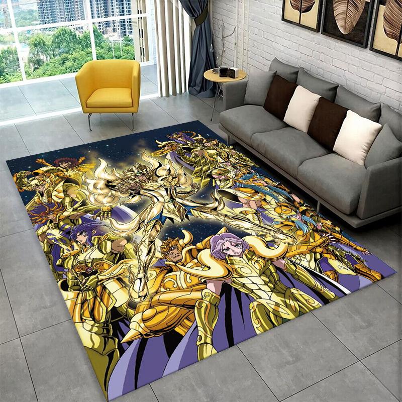 Retro Saint Seiya Anime Cartoon Carpet Rug for Playroom Bedroom Living Room Sofa Home Decor,kid Area Rug Non-slip Floor Mat