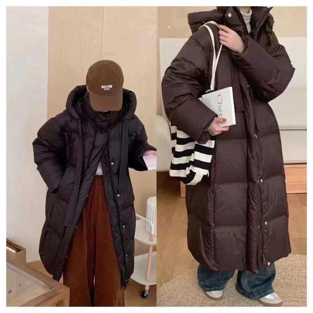 Женская зимняя осенняя куртка-пуховик с капюшоном из белого утиного пуха, длинное однотонное свободное пуховое пальто с воротником-стойкой