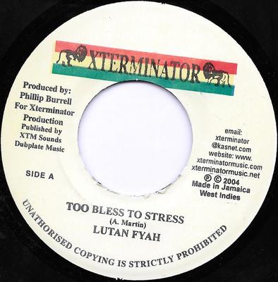 7-дюймовая пластинка LUTAN FYAH - Too Bless To Stress NONE XTerminator 2004 Ямайка Регги, Ска и Даб Б/У