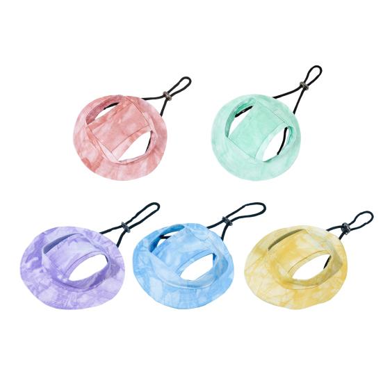 Tie-dye Dog Bucket Hats with Ear Holes Adjustable Round Brim Outdoor Sun Protection Cap for Small Medium Dogs And Cats