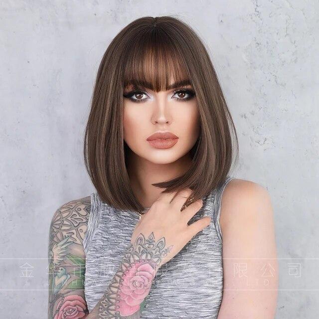 Черный с белым парики Боб с челкой Короткие прямые парики для женщин Основные моменты Парик Косплей Вечеринка Blackpink Корейский парик