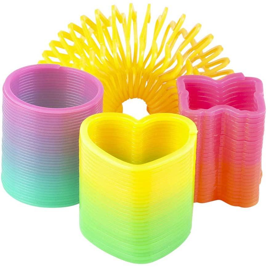 Rainbow Spring Toy Assortment - Mini Plastic Coil Spring Toy | Bright Colors and Shapes, Goody Bag Filler,