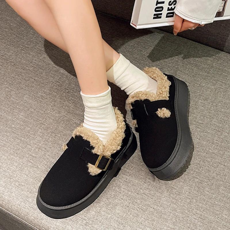 Женские ботинки на толстой подошве с меховым покрытием, утепленные антилыжные ботинки, женские зимние ботинки из утолщенного хлопка и бархата, женские ботинки