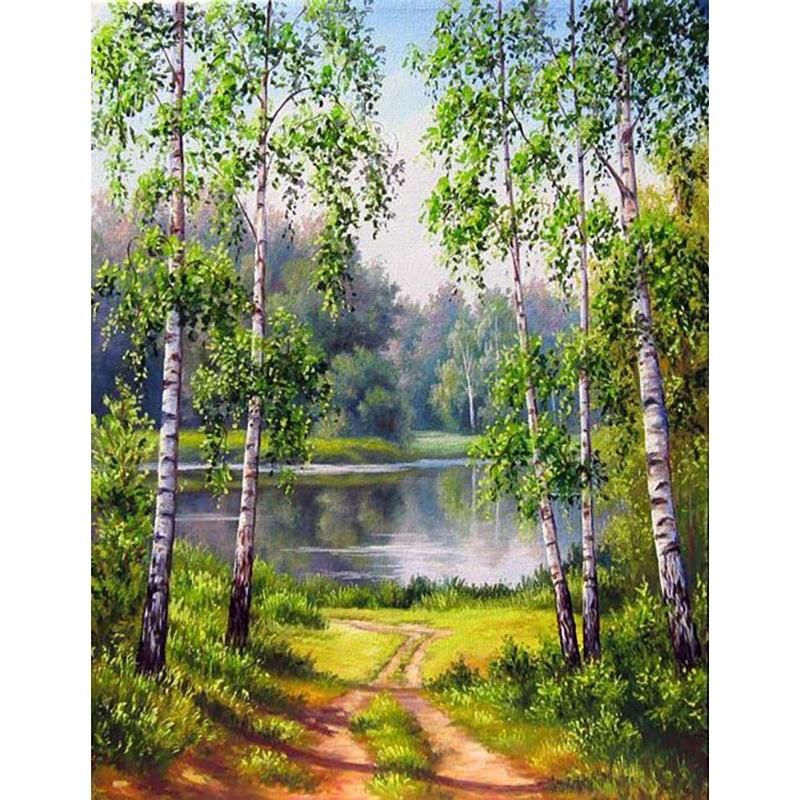 DIY 5D Diamond Painting Forest Creek Full Round Drill Scenic Diamond Embroidery Cross Stitch Mosaic Kits Wall Art Home Decor