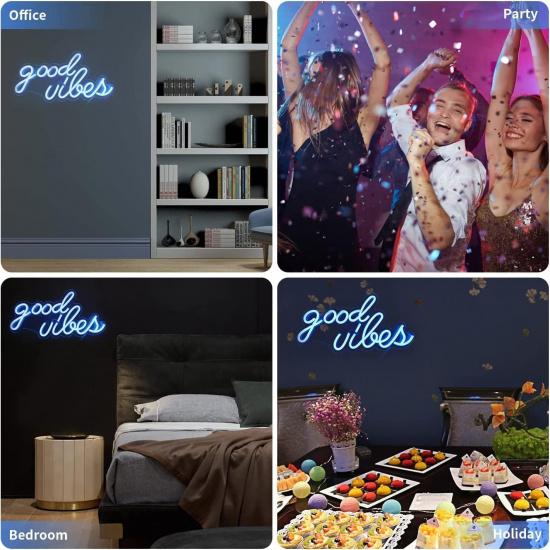 DECANIT Good Vibes Neon Sign for Bedroom Wall Decor Powered by USB Neon Light, Ice Blue Color,16.1"x8.3"x0.6"
