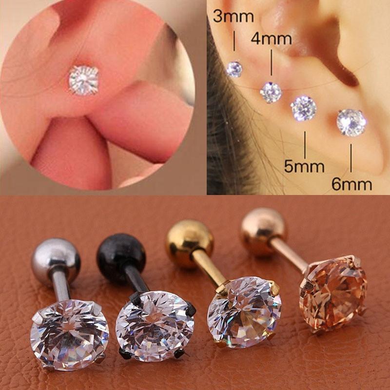 Medical Titanium Steel Coarse Needle Zircon Earrings for Girls Men Rhinestone Studded Earrings Ear Bone Nails