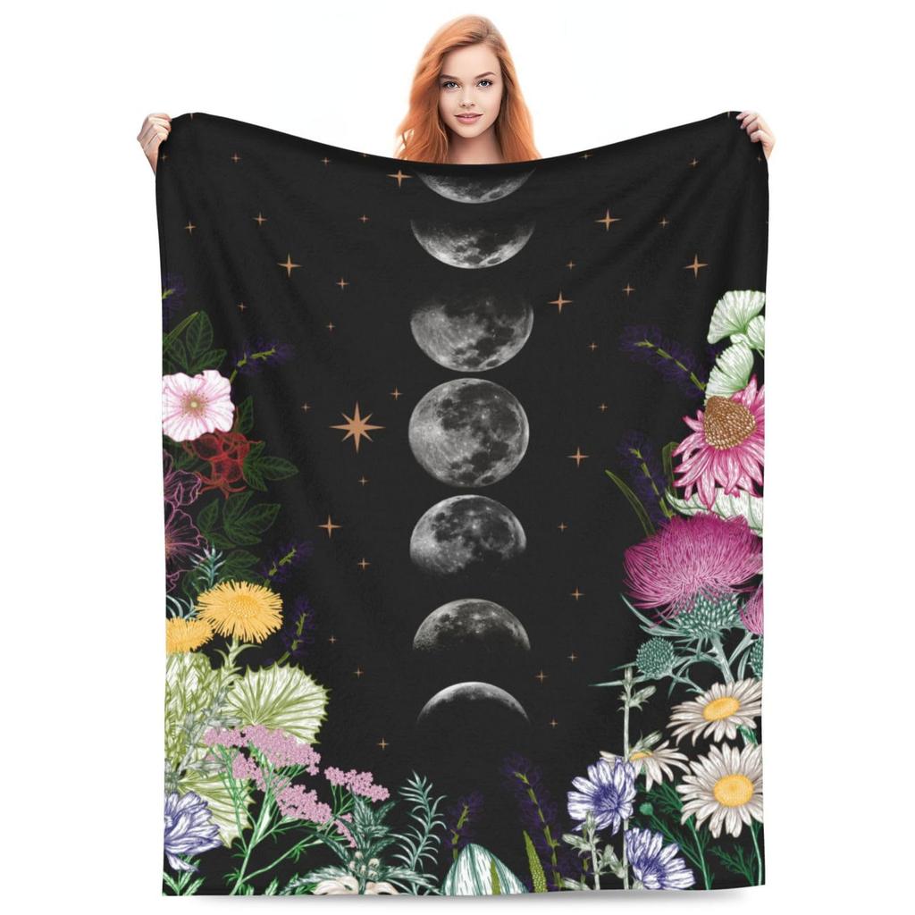 Moonlight Garden Blanket Grape Flower Surround Moon Star Flannel Blanket Bedroom Living Room Home Sofa Blanket