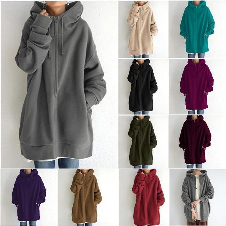 Women's Casual Loose Fit Comfortable Long Full Zip Hoodies Sweatshirts for Spring Autumn Multicolor